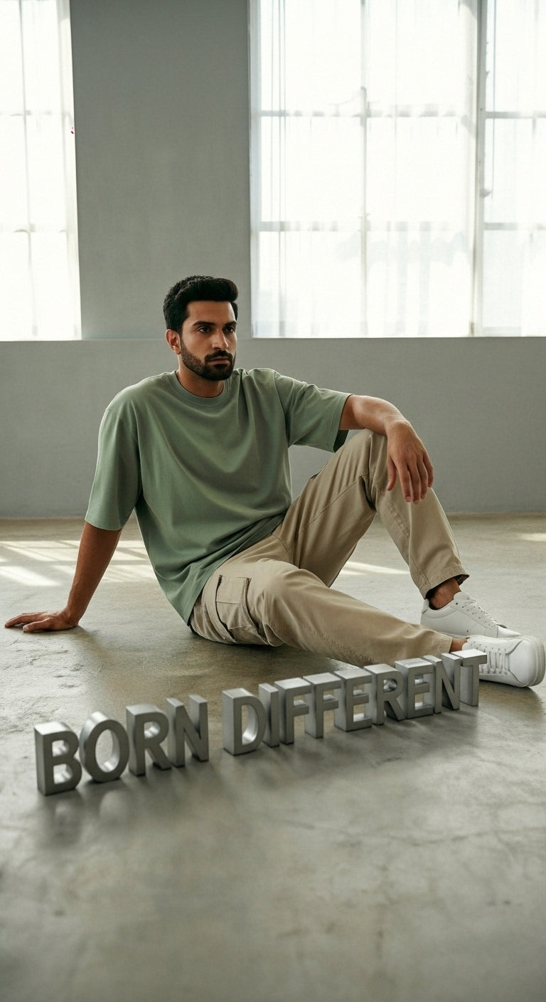 Premium oversized tee worn in a calm editorial setting reflecting modern fashion and comfort designed for daily wear in Pakistan