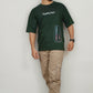 dark green Blade Hunter oversized drop-shoulder t-shirt with samurai katana graphic and small SAMURAI text front design