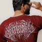 Maroon Death Core oversized streetwear t-shirt back graphic with dark black metal inspired artwork