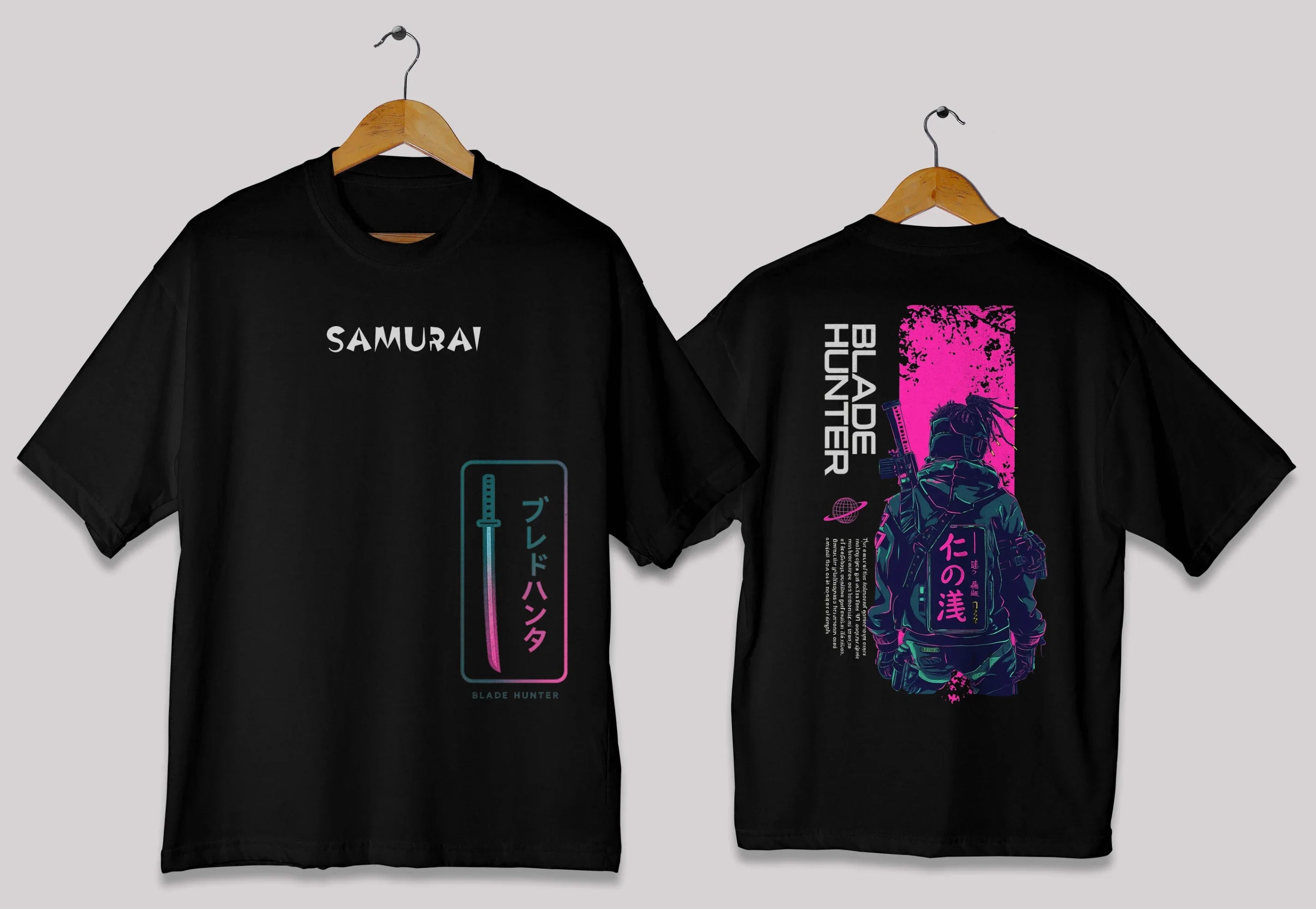 SAMURAI – Blade Hunter Oversized T-Shirt | Neon Katana Graphic Tee
