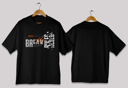 Break the rules typography oversized t-shirt in [black] for men and women in Pakistan with statement print