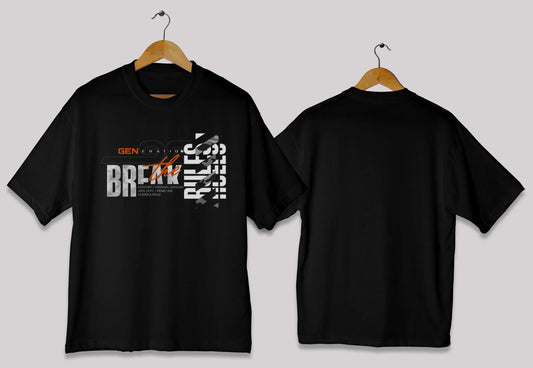 Break the rules typography oversized t-shirt in [black] for men and women in Pakistan with statement print