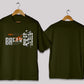 Break the rules typography oversized t-shirt in [deep olive] for men and women in Pakistan with statement print