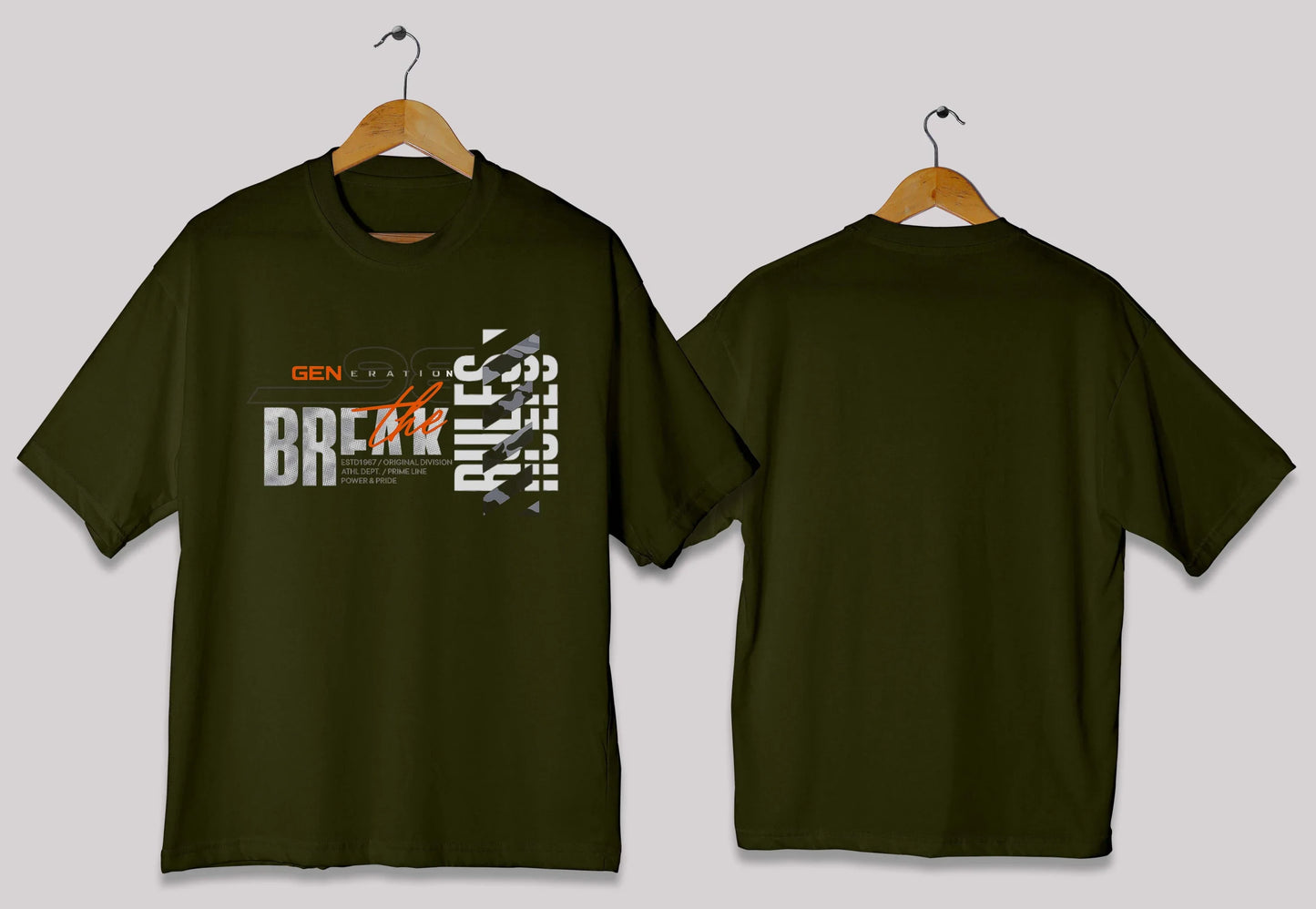 Break the rules typography oversized t-shirt in [deep olive] for men and women in Pakistan with statement print