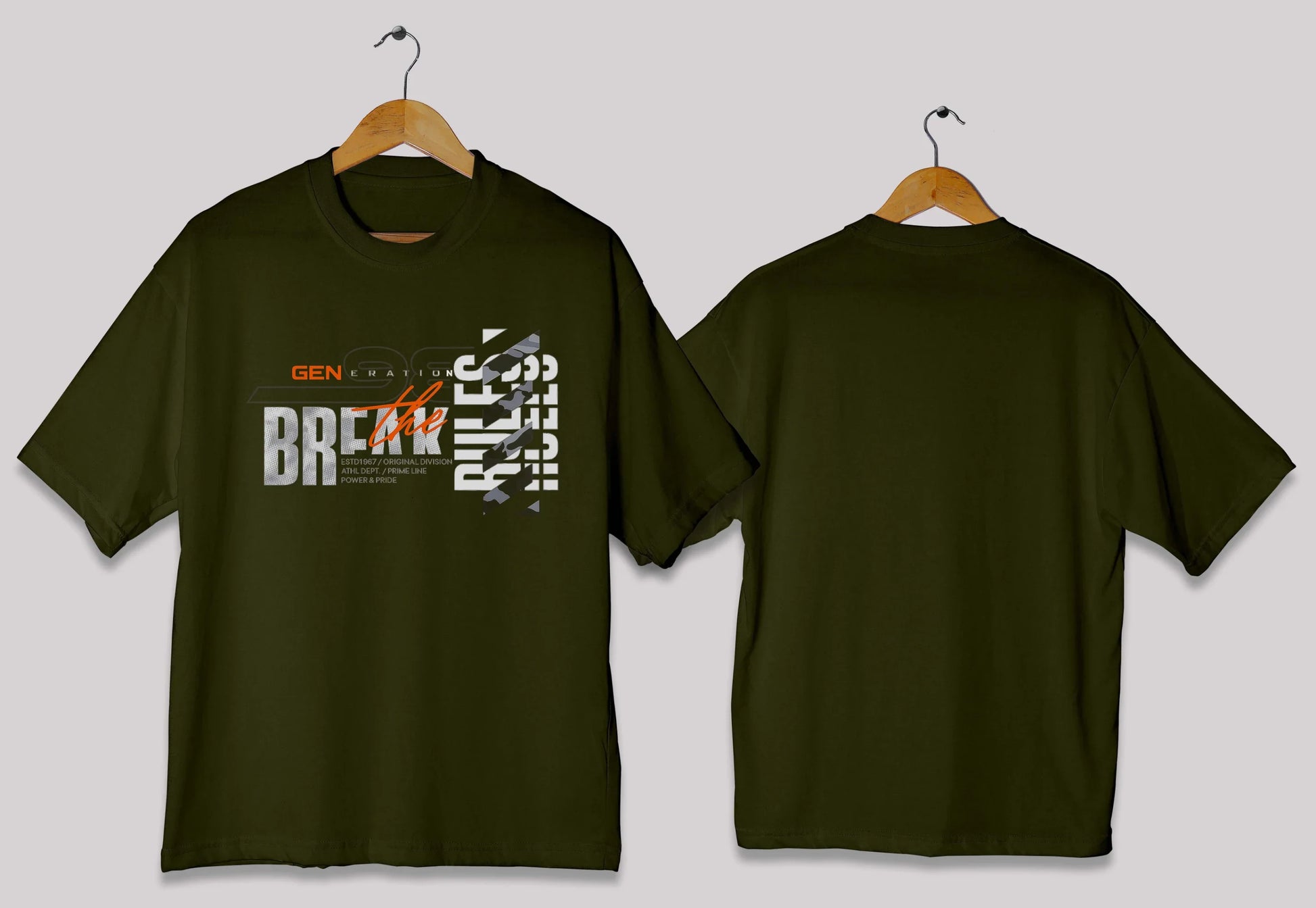 Break the rules typography oversized t-shirt in [deep olive] for men and women in Pakistan with statement print