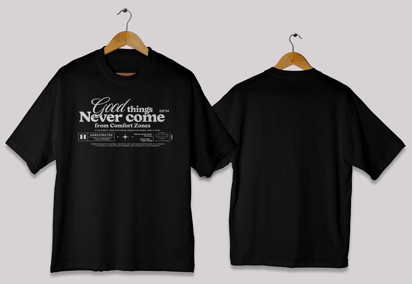 Comfort zone quote oversized t-shirt in [black] for men and women in Pakistan with inspirational typography