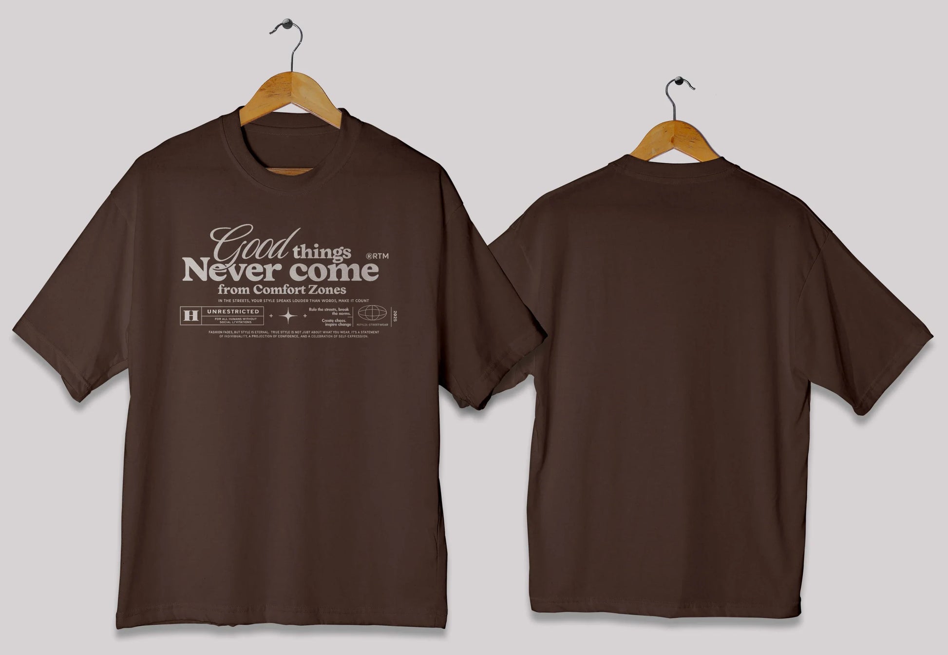 Comfort zone quote oversized t-shirt in [chocolate brown] for men and women in Pakistan with inspirational typography