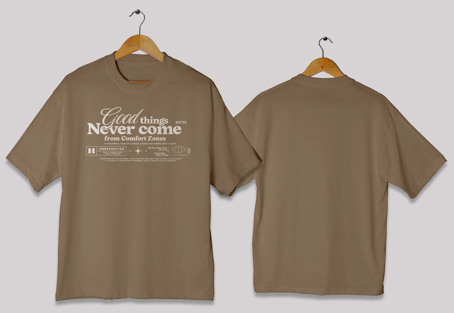 Comfort zone quote oversized t-shirt in [cofee] for men and women in Pakistan with inspirational typography