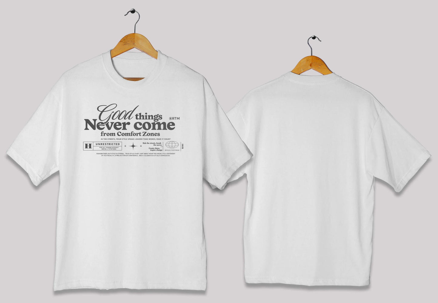 Comfort zone quote oversized t-shirt in [white] for men and women in Pakistan with inspirational typography