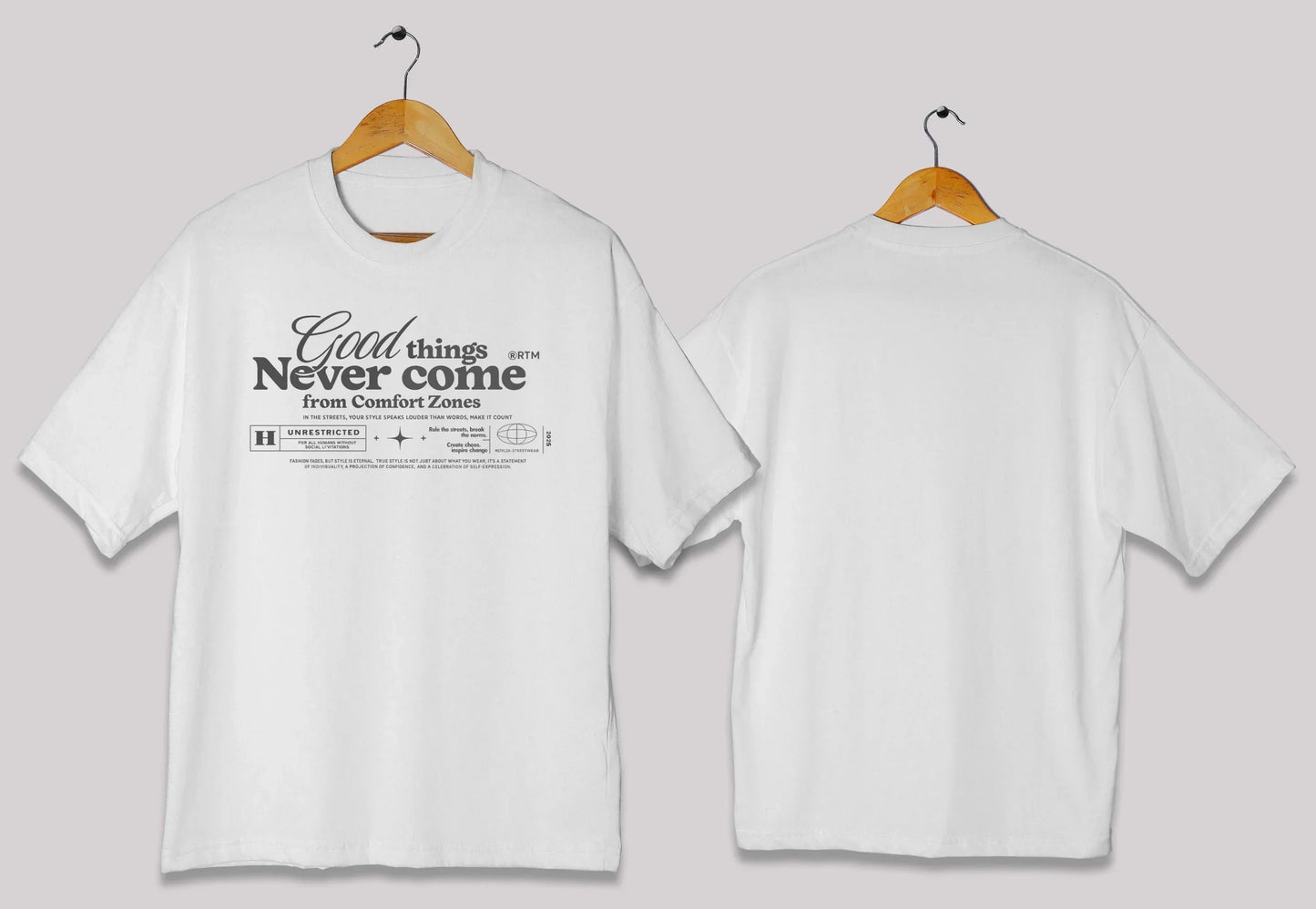Comfort zone quote oversized t-shirt in [white] for men and women in Pakistan with inspirational typography