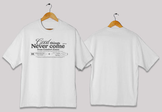 Comfort zone quote oversized t-shirt in [white] for men and women in Pakistan with inspirational typography