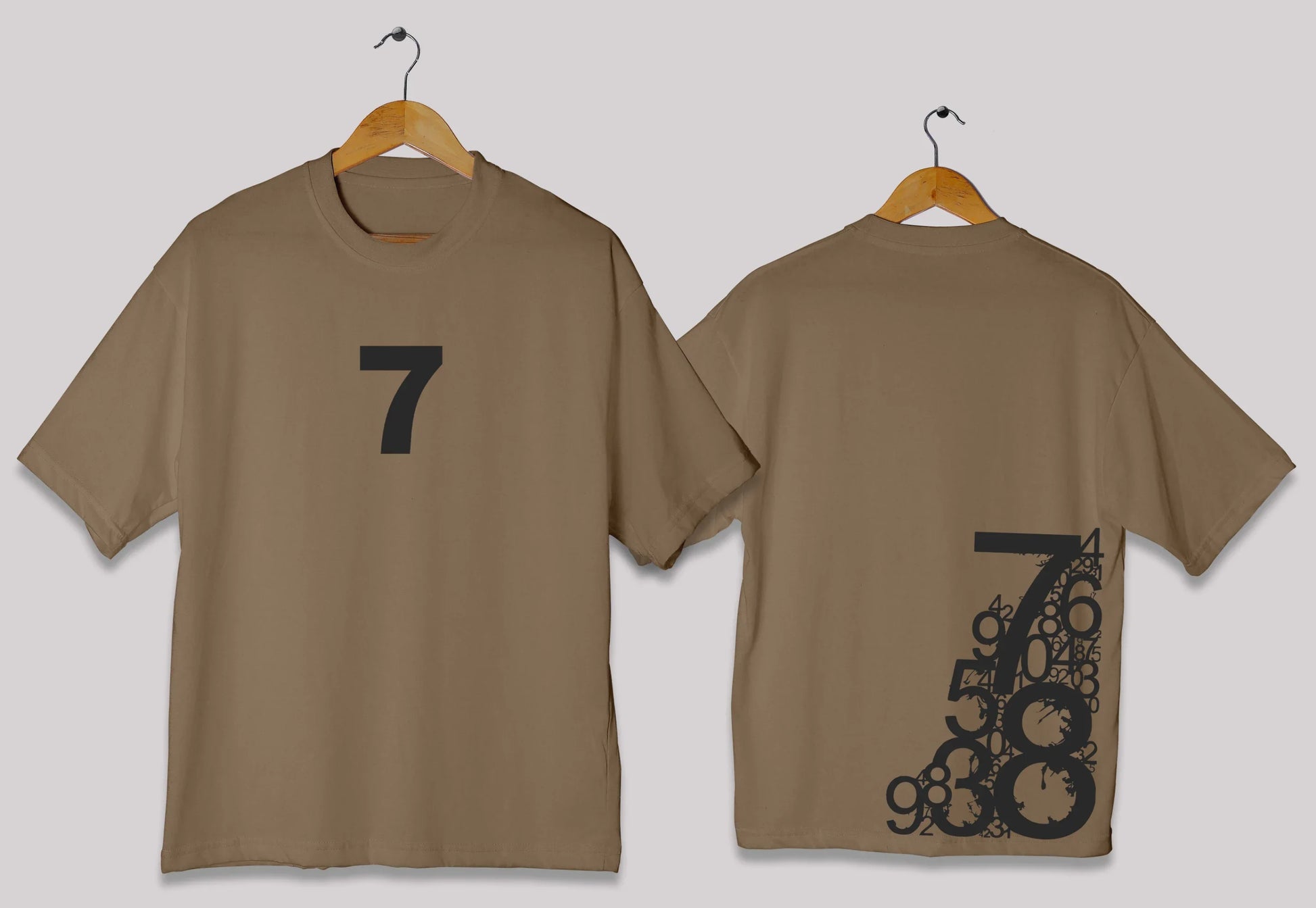 Minimal number 7 oversized t-shirt in coffee color for men and women in Pakistan with premium minimal style