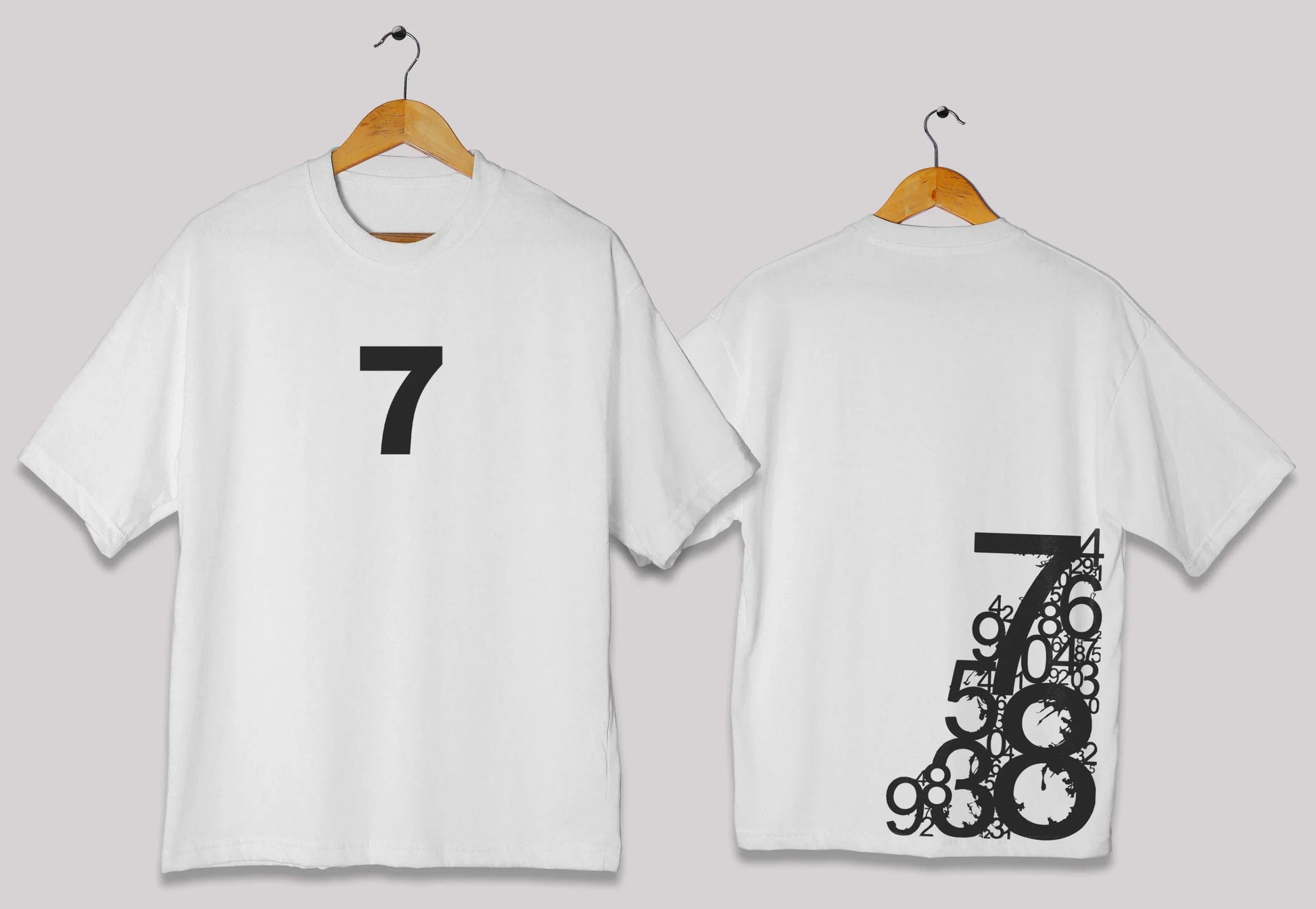 Minimal number 7 oversized t-shirt in white color for men and women in Pakistan with minimal graphic design