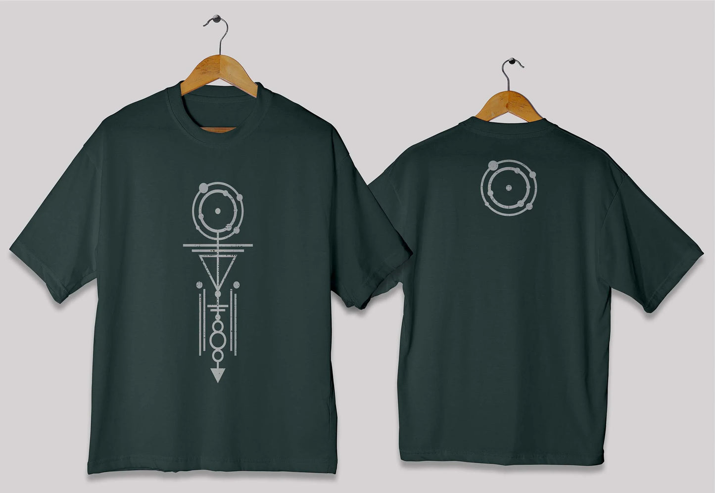 Vertical geometric symbol oversized t-shirt in [grey] for men and women in Pakistan with minimal abstract design
