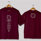 Vertical geometric symbol oversized t-shirt in [deep mehroon] for men and women in Pakistan with minimal abstract design