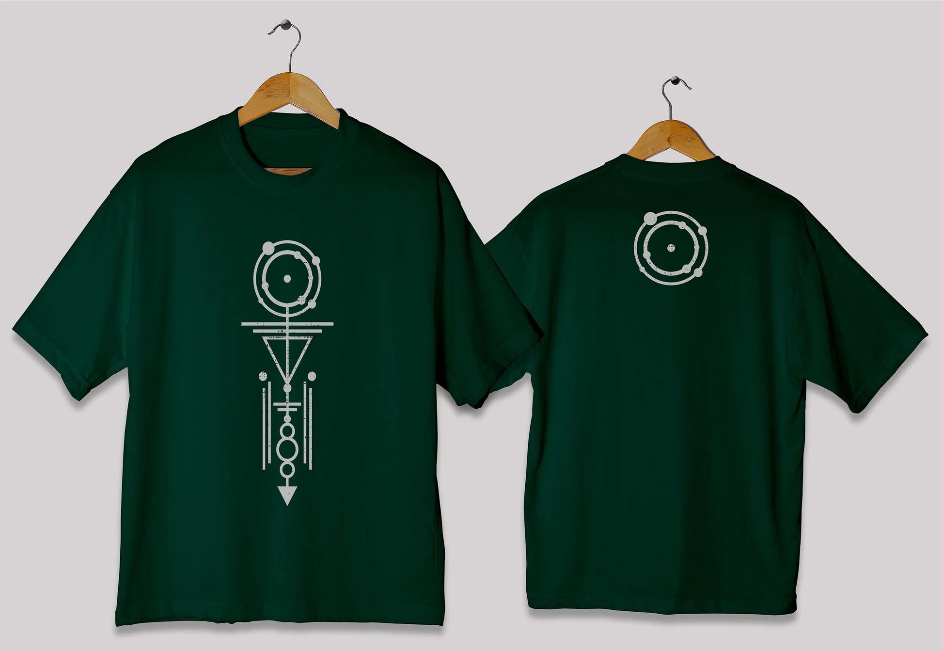 Vertical geometric symbol oversized t-shirt in [dark green] for men and women in Pakistan with minimal abstract design