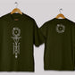 Vertical geometric symbol oversized t-shirt in [deep olive] for men and women in Pakistan with minimal abstract design