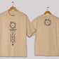 Vertical geometric symbol oversized t-shirt in [beige cream] for men and women in Pakistan with minimal abstract design