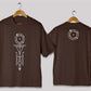 Vertical geometric symbol oversized t-shirt in [chocolate brown] for men and women in Pakistan with minimal abstract design.