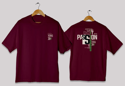 Moving forward typography oversized t-shirt in deep maroon color for men and women in Pakistan
