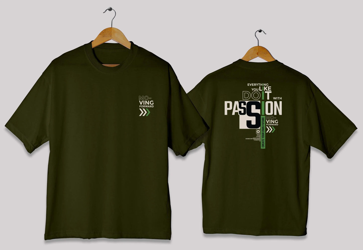 Moving forward typography oversized t-shirt in deep olive color for men and women in Pakistan