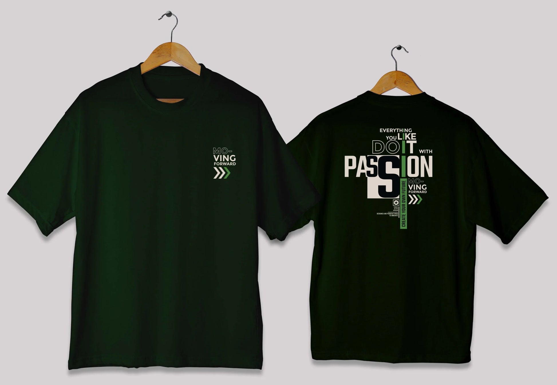 Moving forward typography oversized t-shirt in dark sea green color for men and women in Pakistan